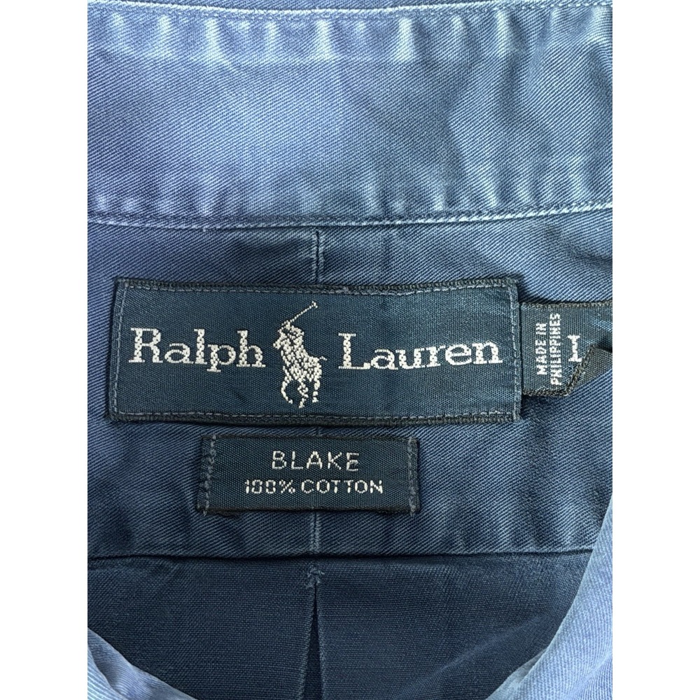 VTG Ralph Lauren Blake Shirt Navy Blue Mens Large Oversized Garment Dyed Pocket - Picture 3 of 6